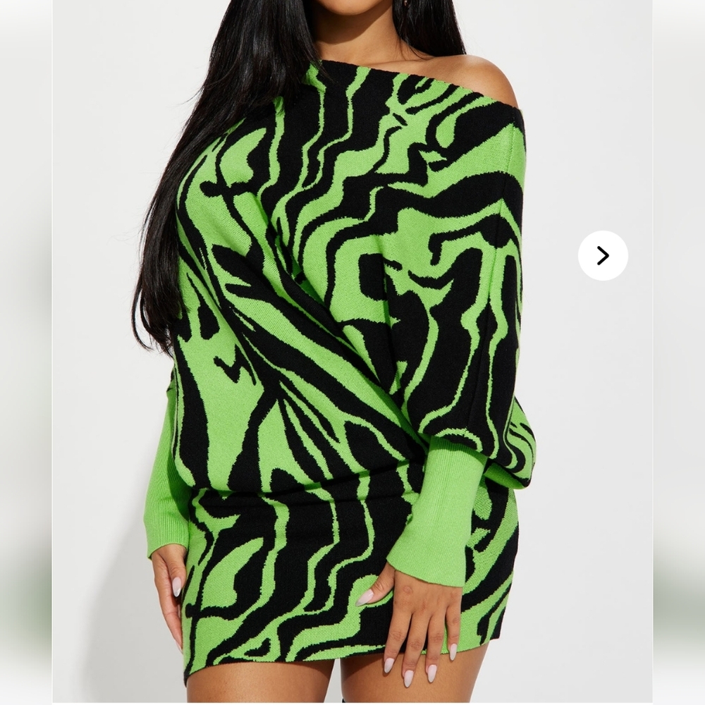Green and Black Off-Shoulder Sweater Dress